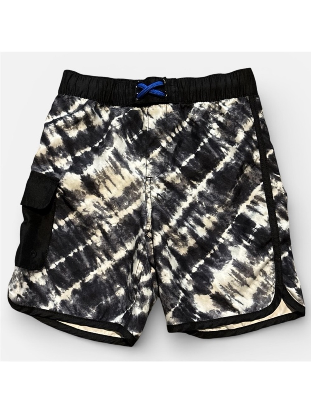Lands' End Black & White Tie Dyed Swim Shorts Size Small 6-7